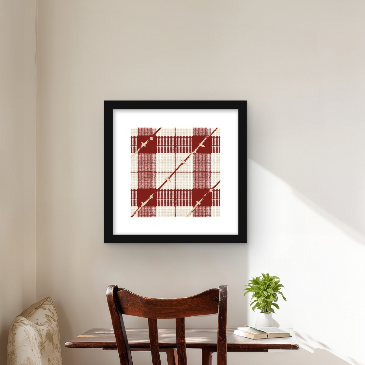 C1FM1616CNZWFO 16 x 16 in. Red Square Pattern - Blue Framed Matted Print for Home Decor