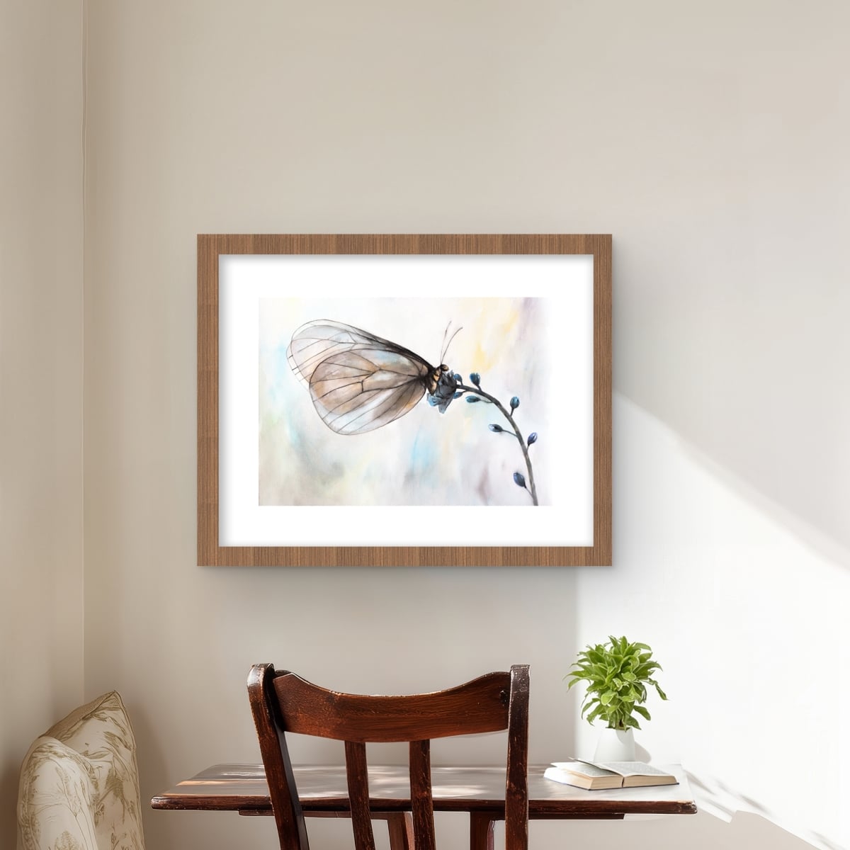 C1FM1620U5DD4L 16 x 20 in. Butterfly on Blue Flowers - Framed Matted Print - Home Decor