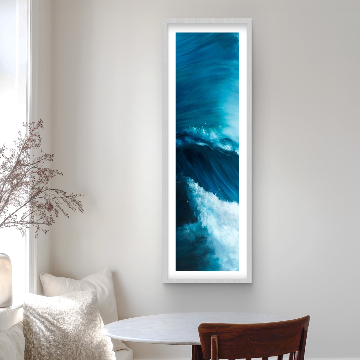 C1FM16480V1JCW 16 x 48 in. Unleashed Sea - Blue Coastal Framed Matted Print for Decor