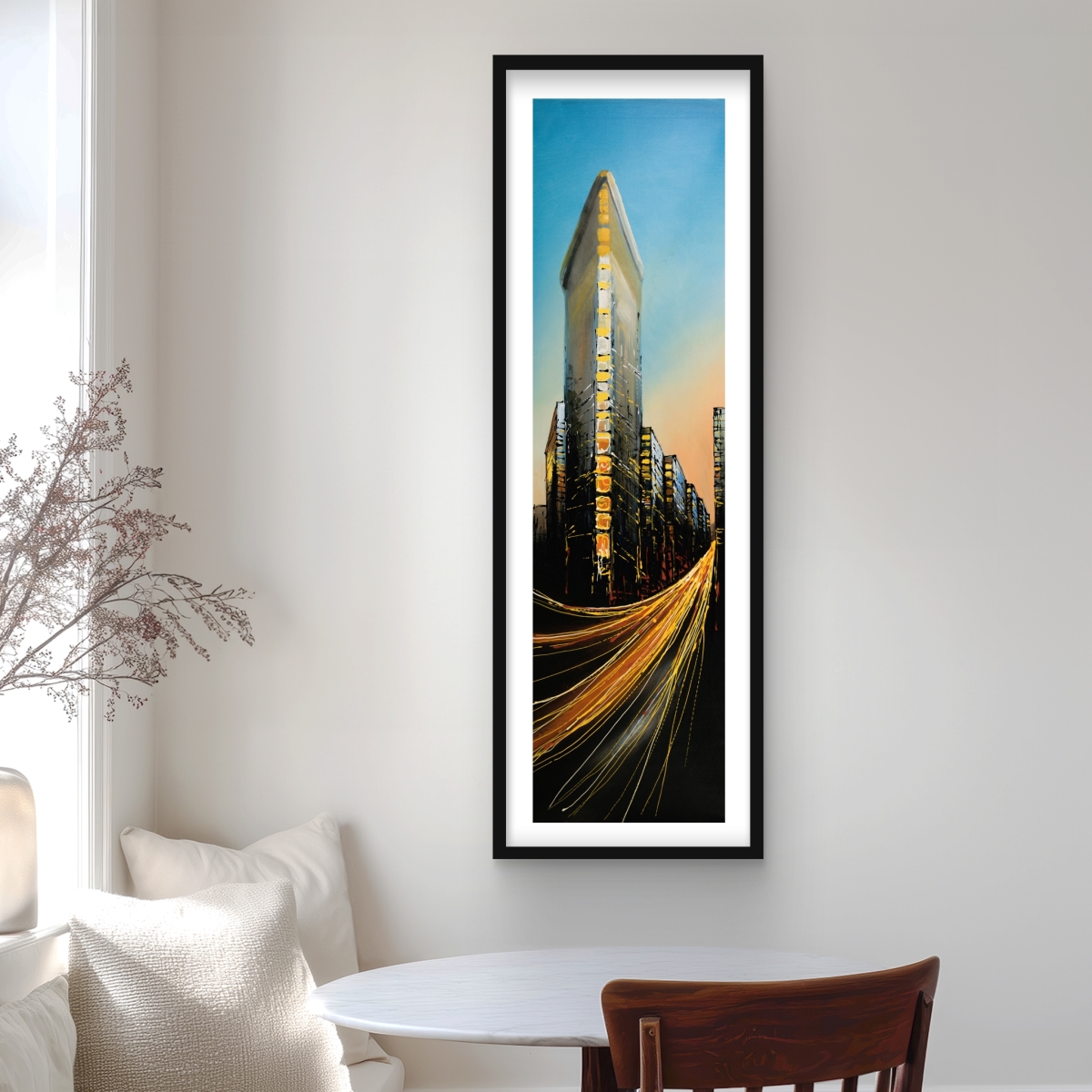 C1FM16481U0CVY 16 x 48 in. Flatiron Building in Light - Blue Framed Matted Print Decor