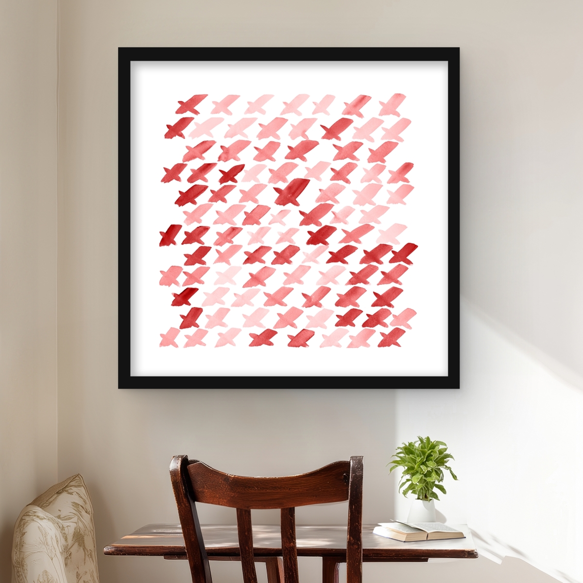 C1FM2424C5QAD6 24 x 24 in. X Red Pattern - Framed Matted Print for Home Decor