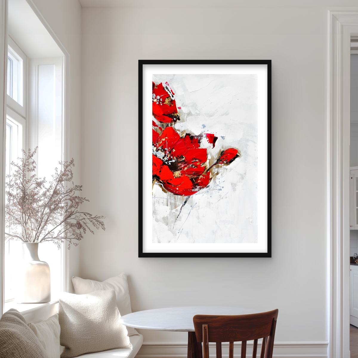 C1FM2436KBGAEA 24 x 36 in. Abstract Red Flowers with Texture - Romantic Framed Print