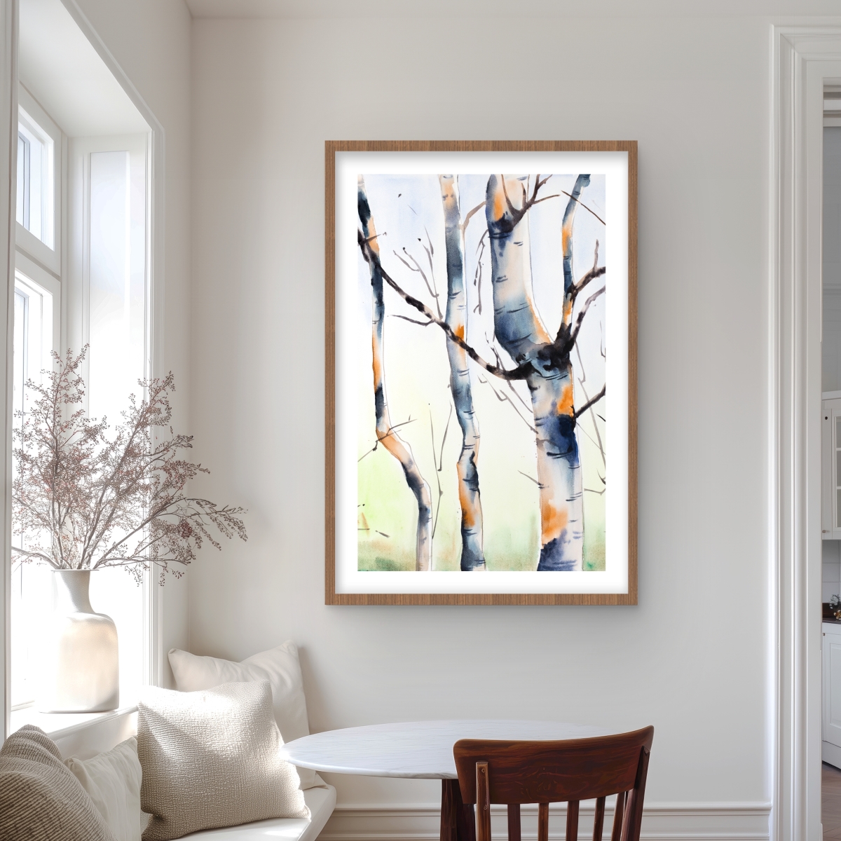 C1FM2436PM11AF 24 x 36 in. Three Small Birch Trees - Framed Matted Print for Home Decor