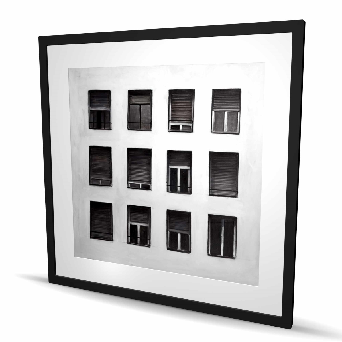 C1FM3636LVPBR3 36 x 36 in. Windows - Black Office Framed Matted Print for Home Decor