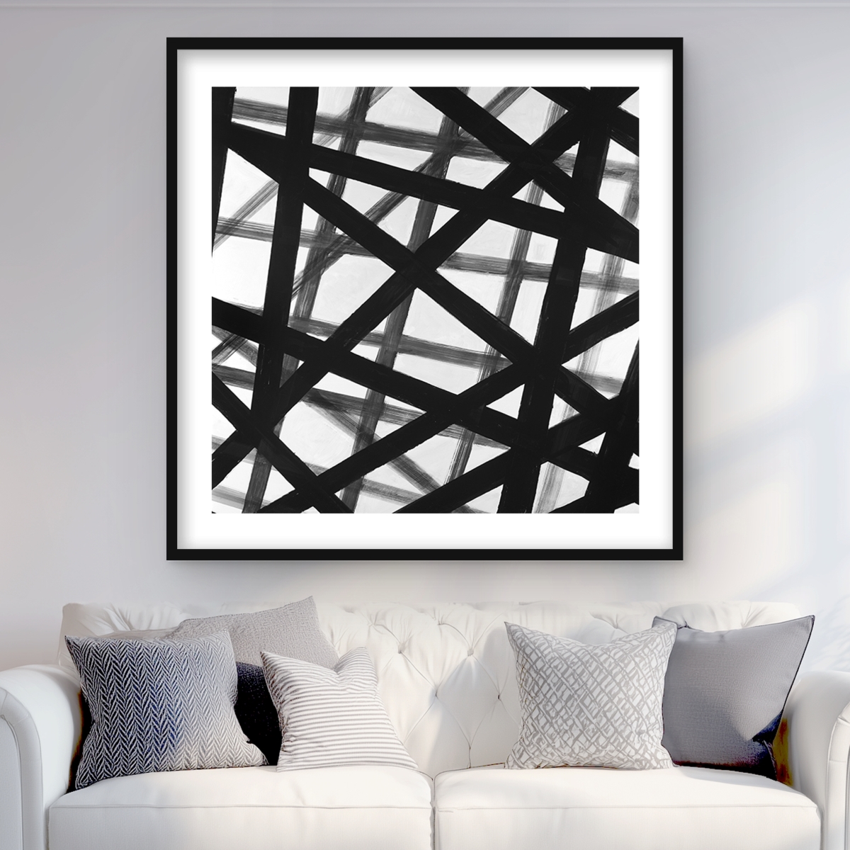 C1FM3636MPPRJW 36 x 36 in. Abstract Bold Lines Print - Black Framed Matted Home Decor
