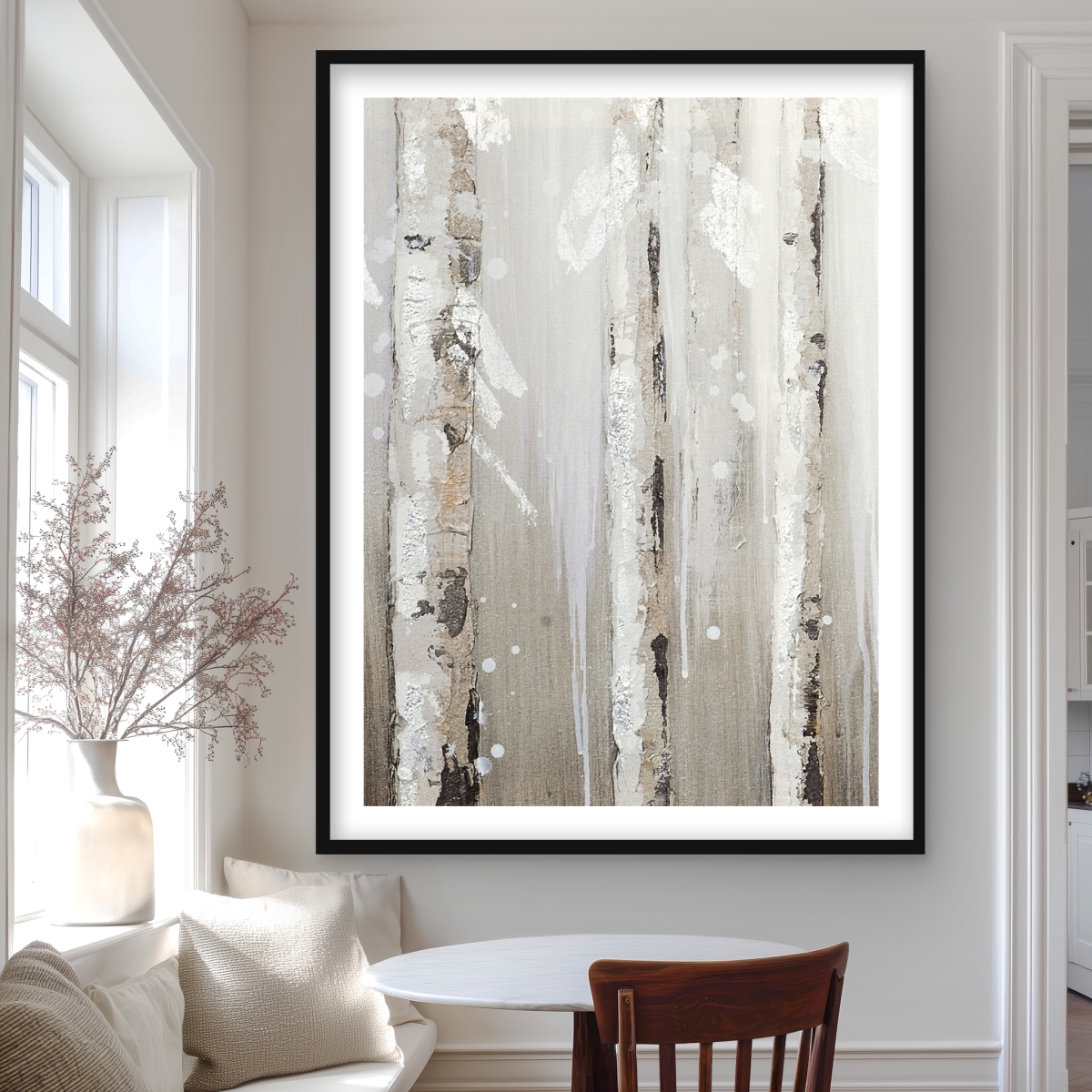 C1FM3648NV29F9 36 x 48 in. White Birches on Gray Background - Framed Matted Print Decor