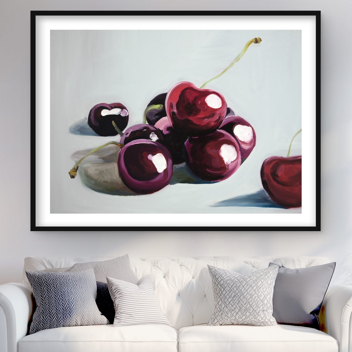 C1FM3648OQDORK 36 x 48 in. Glossy Dark Cherries - Still Life Kitchen Framed Print Decor