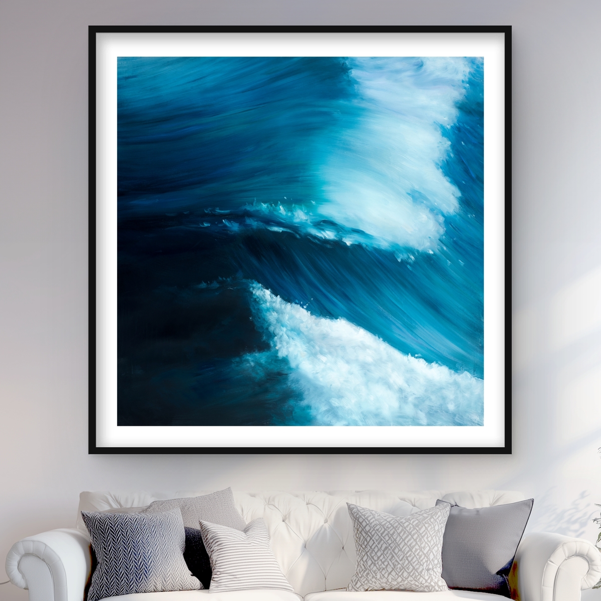 C1FM4848R5TRBC 48 x 48 in. Unleashed Sea - Coastal Blue Framed Matted Print for Decor