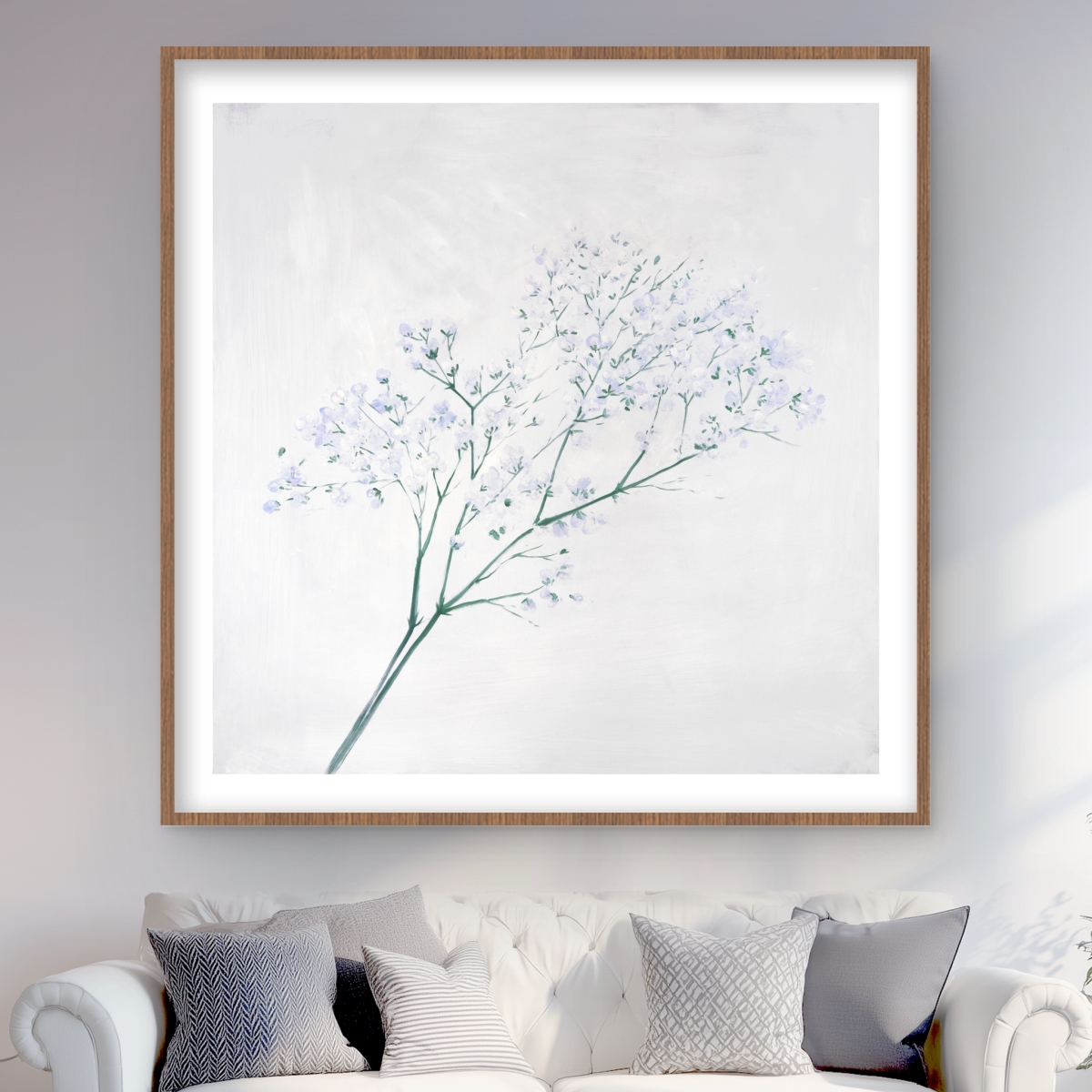 C1FM4848RKWK7O 48 x 48 in. Bouquet of Flowers Babys Breath - Hygge Framed Print Decor