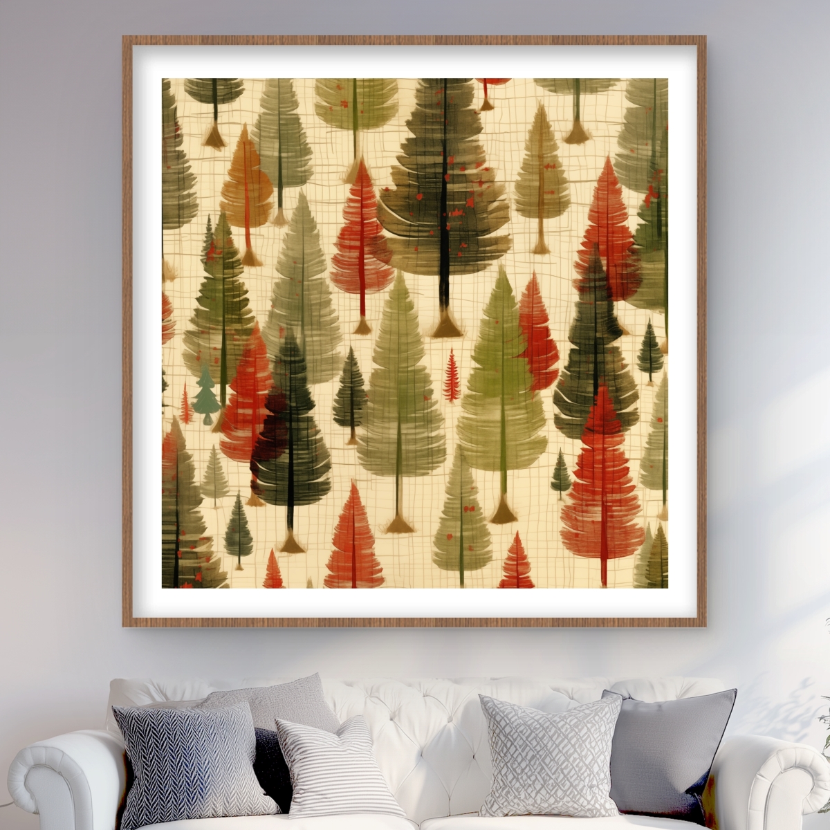 C1FM4848TSSDN3 48 x 48 in. Fir Trees Pattern - Green Framed Matted Print for Home Decor