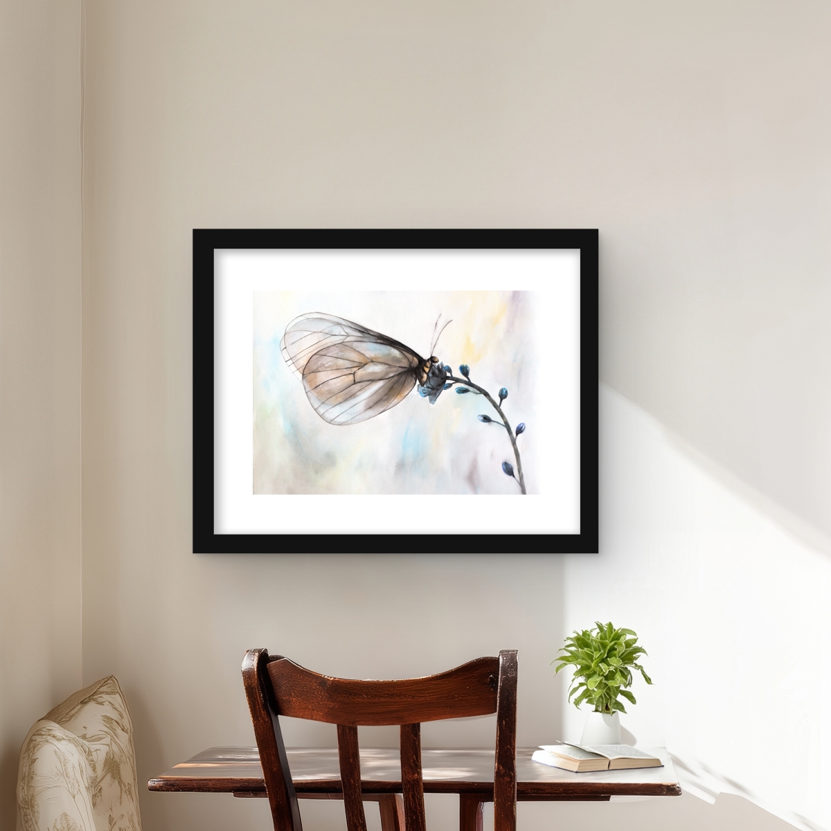 C1FM1620O30BYR 16 x 20 in. Butterfly on Blue Flowers - Framed Matted Print for Bedroom