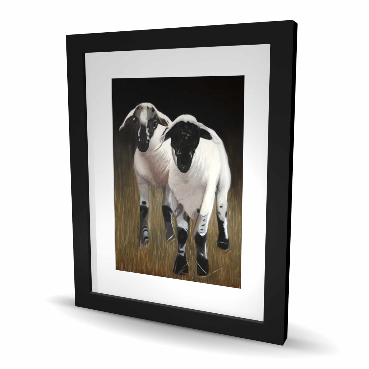 C1FM1620OOSSED 16 x 20 in. Two Lambs Rustic Framed Matted Print for Home Decor