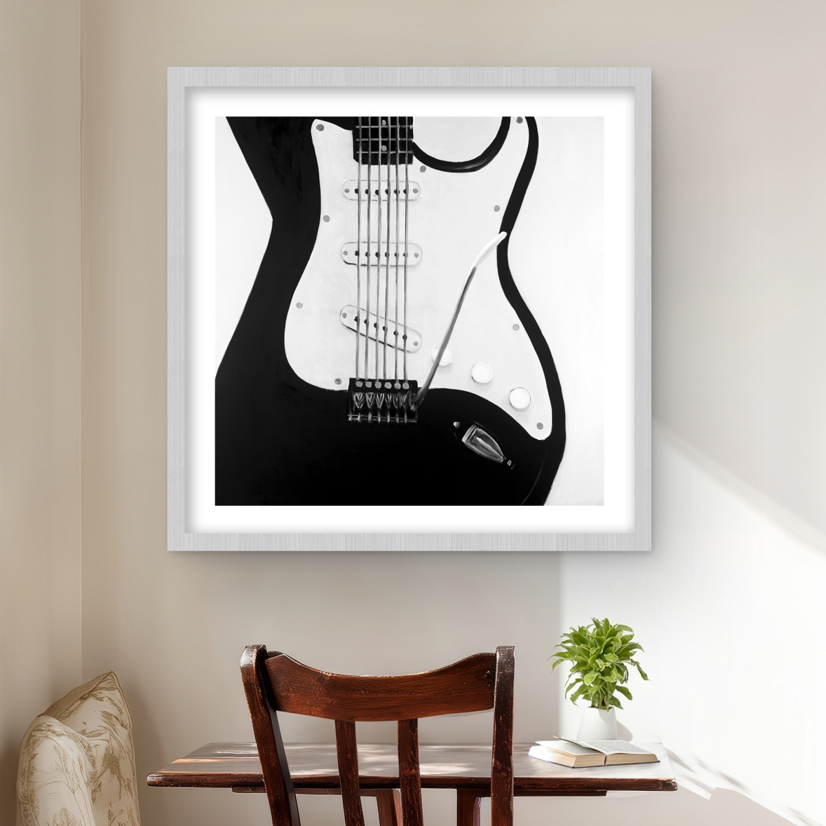 C1FM24248YBQQ0 24 x 24 in. Black Electric Guitar Print - Man Cave Home Decor Framed Art