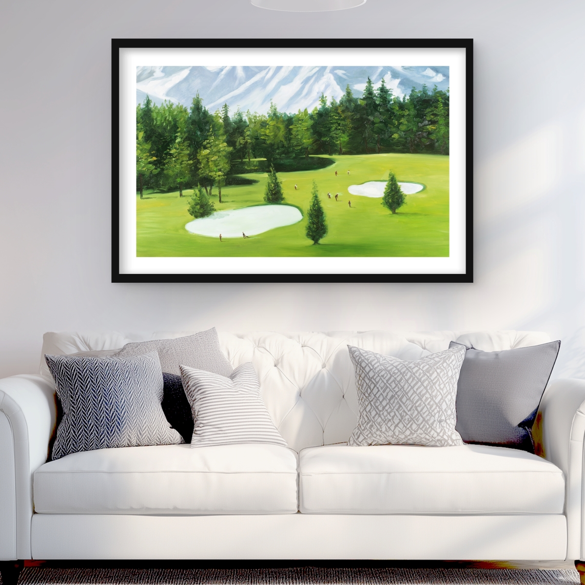 C1FM2436HT13UF 24 x 36 in. Golf Course with Mountain View - Gray Framed Matted Print
