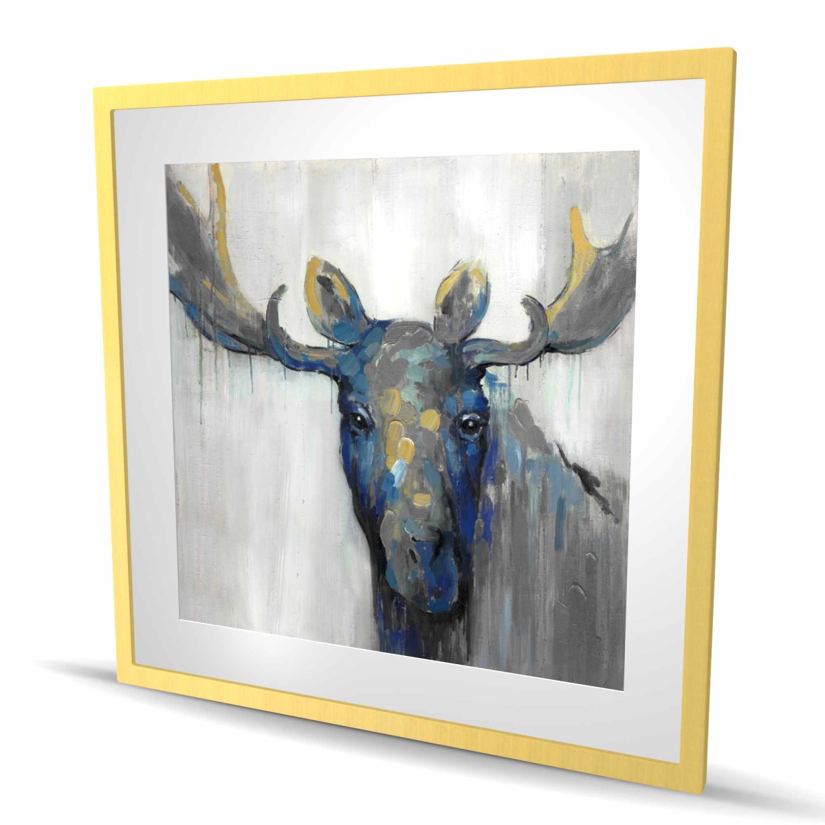 C1FM36368JIXPH 36 x 36 in. Blue Moose - Holidays Classic Blue Framed Matted Print Decor