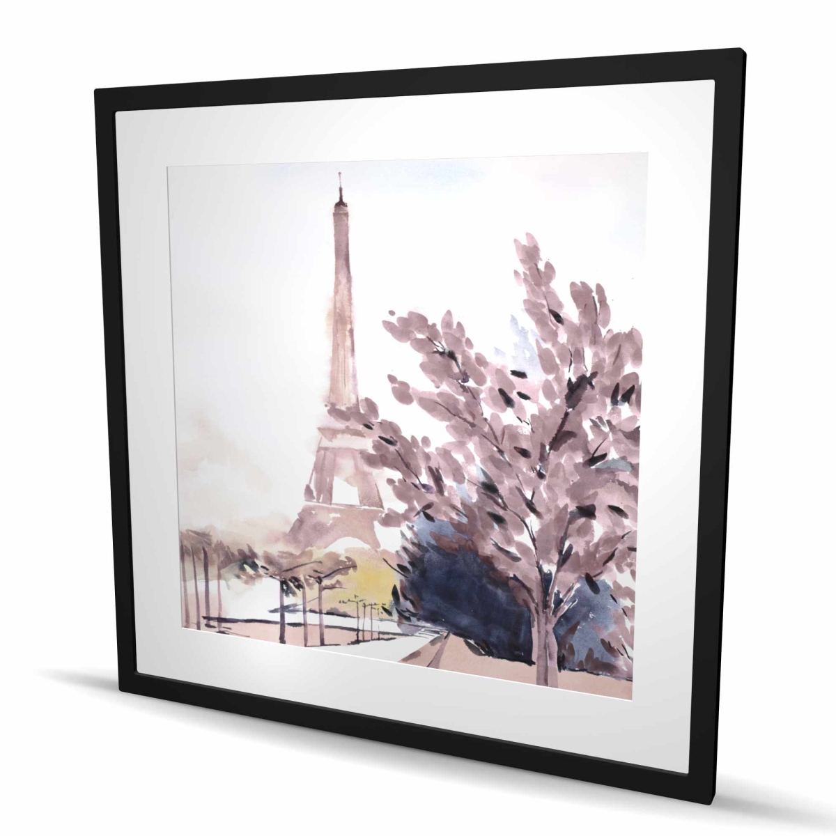 C1FM3636CD0L12 36 x 36 in. Paris & Eiffel Scene - Framed Matted Print for Home Decor