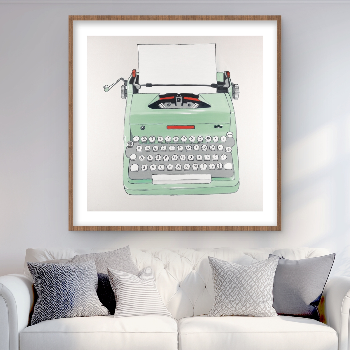 C1FM3636D5JD0H 36 x 36 in. Mint Typewriter Retro Framed Matted Print for Home Decor