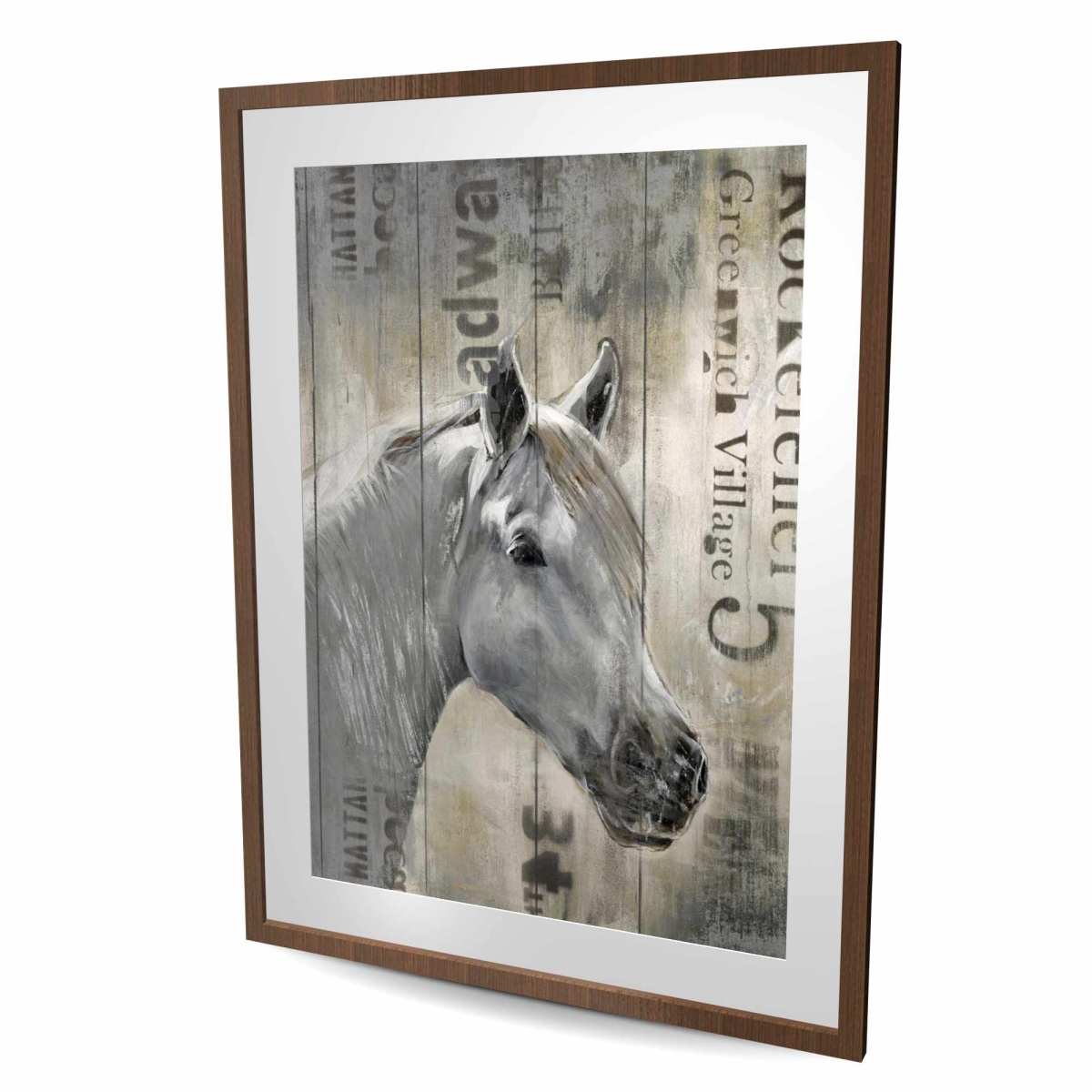 C1FM3648H2OMMT 36 x 48 in. Rustic White Horse - Framed Matted Print for Home Decor