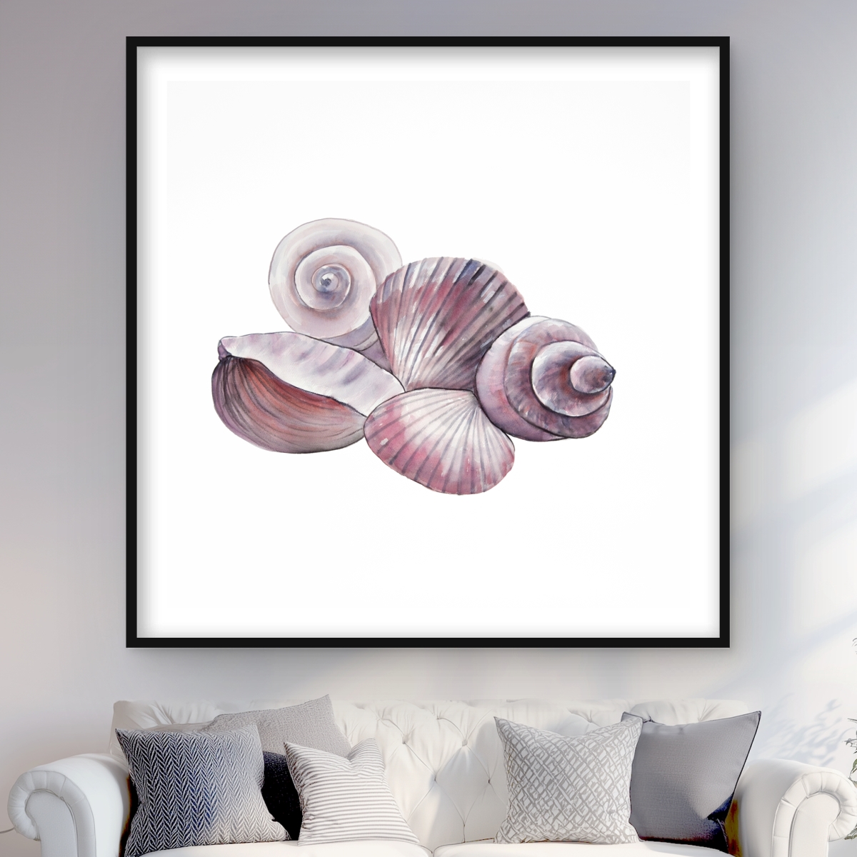 C1FM4848GVIRXC 48 x 48 in. Seaside Shells - Coastal Marine Framed Matted Print Decor