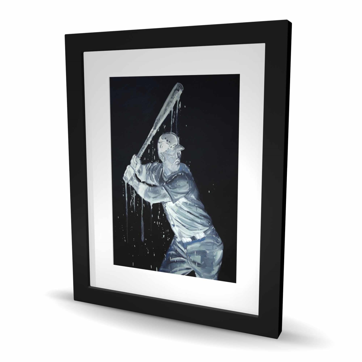 C1FM1620D1TTNQ 16 x 20 in. Baseball Player Blue Modern Framed Matted Print - Home Decor