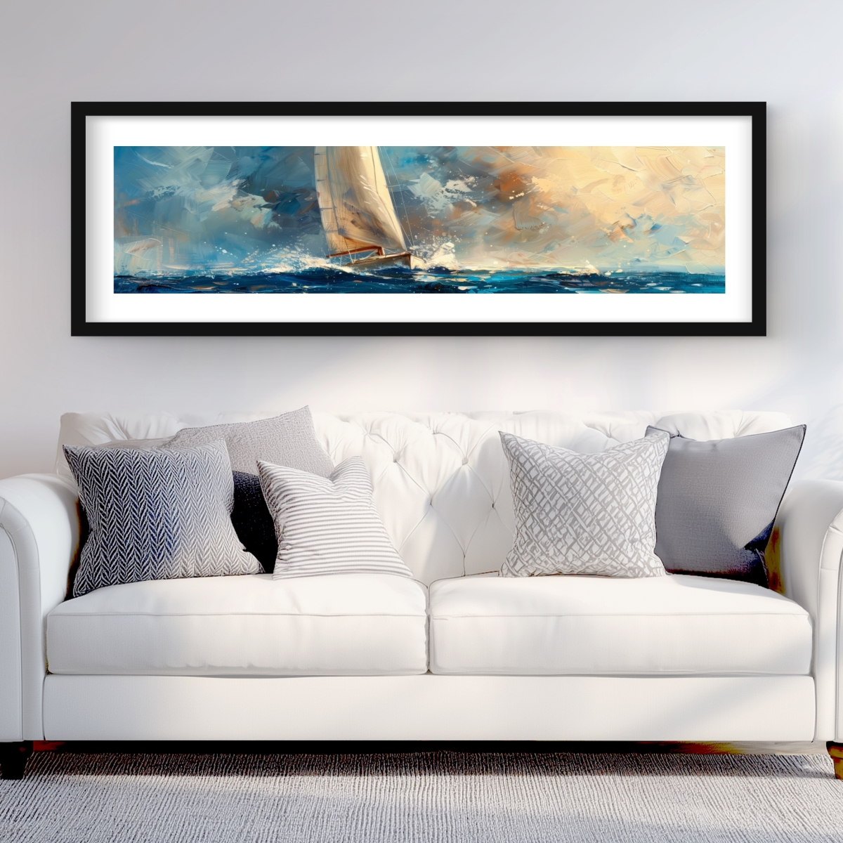 C1FM2060TXN8DW 20 x 60 in. Small Wave Red Framed Matted Print for Home Decor - Art