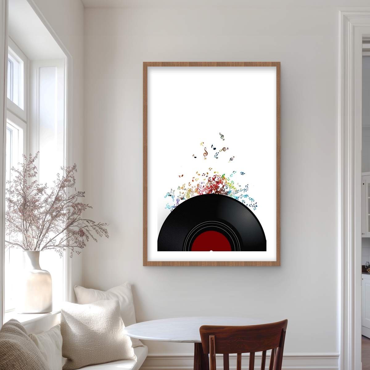 C1FM24363NPDA2 24 x 36 in. Notes Escaping From A Vinyl Record - Black Framed Print