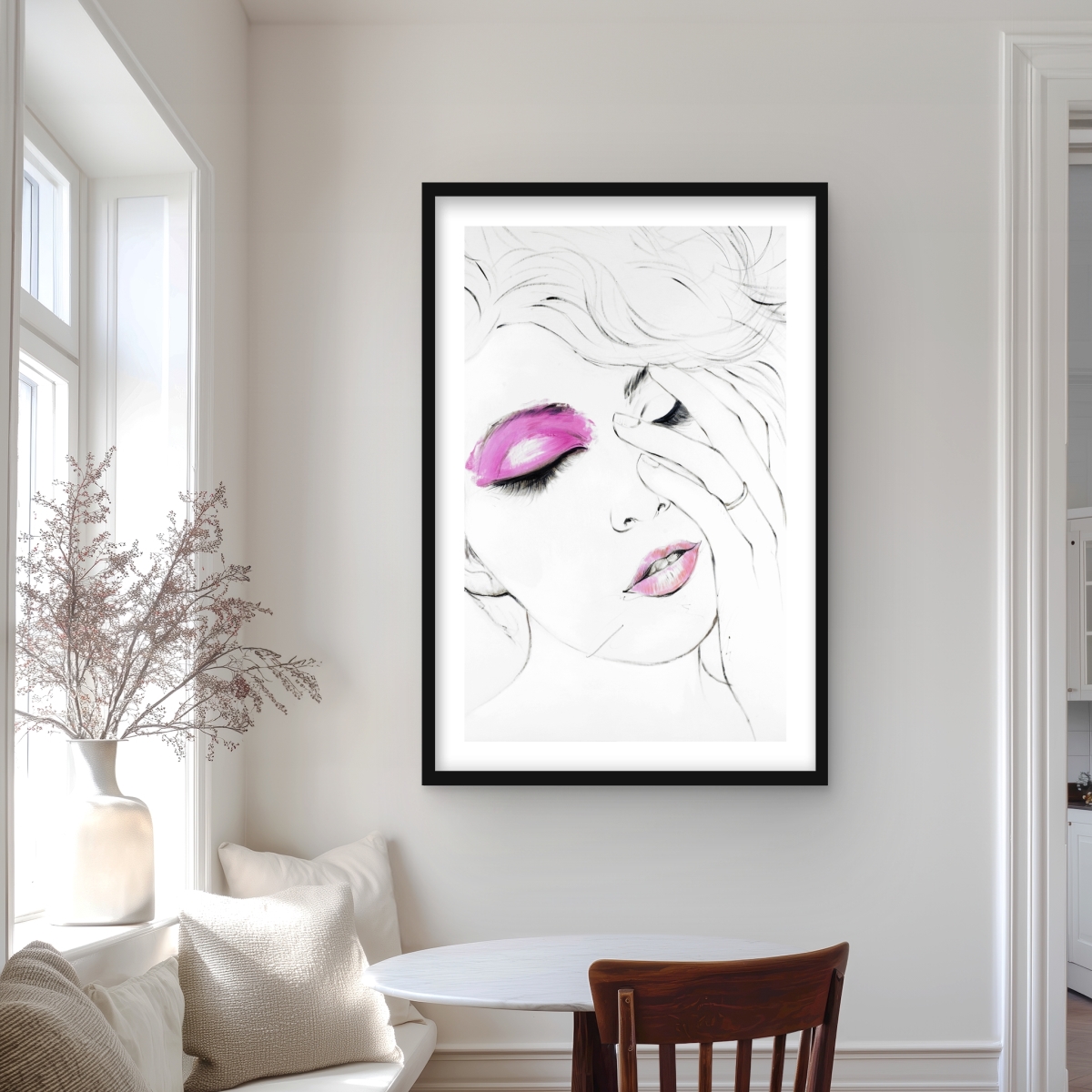 C1FM24365KS7YL 24 x 36 in. Pink Makeup - White Figurative Framed Matted Print Decor