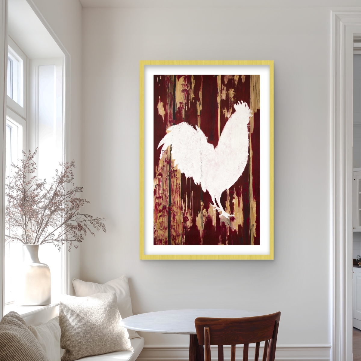 C1FM24366JLKVA 24 x 36 in. Rooster Silhouette - Rustic Red Framed Matted Print Decor