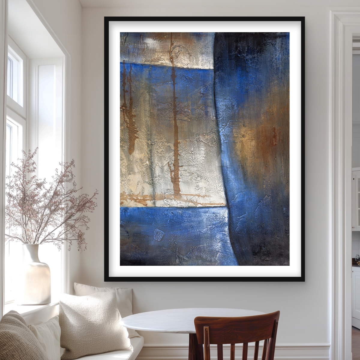 C1FM3648BZZZ1W 36 x 48 in. Luminous Blue & Bronze Shape - Framed Matted Print Decor