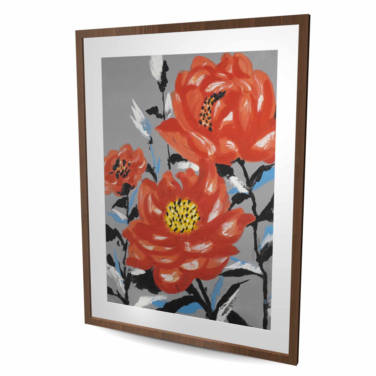 C1FM3648C48QCG 36 x 48 in. Three Pink Flowers - Romantic Botanical Framed Print Decor