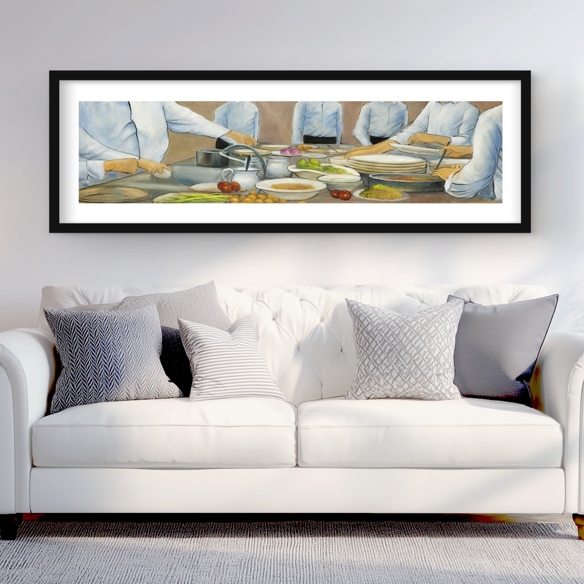 C1FM20606BURAV 20 x 60 in. Cook Chefs At Work - Kitchen Contemporary Framed Print Decor