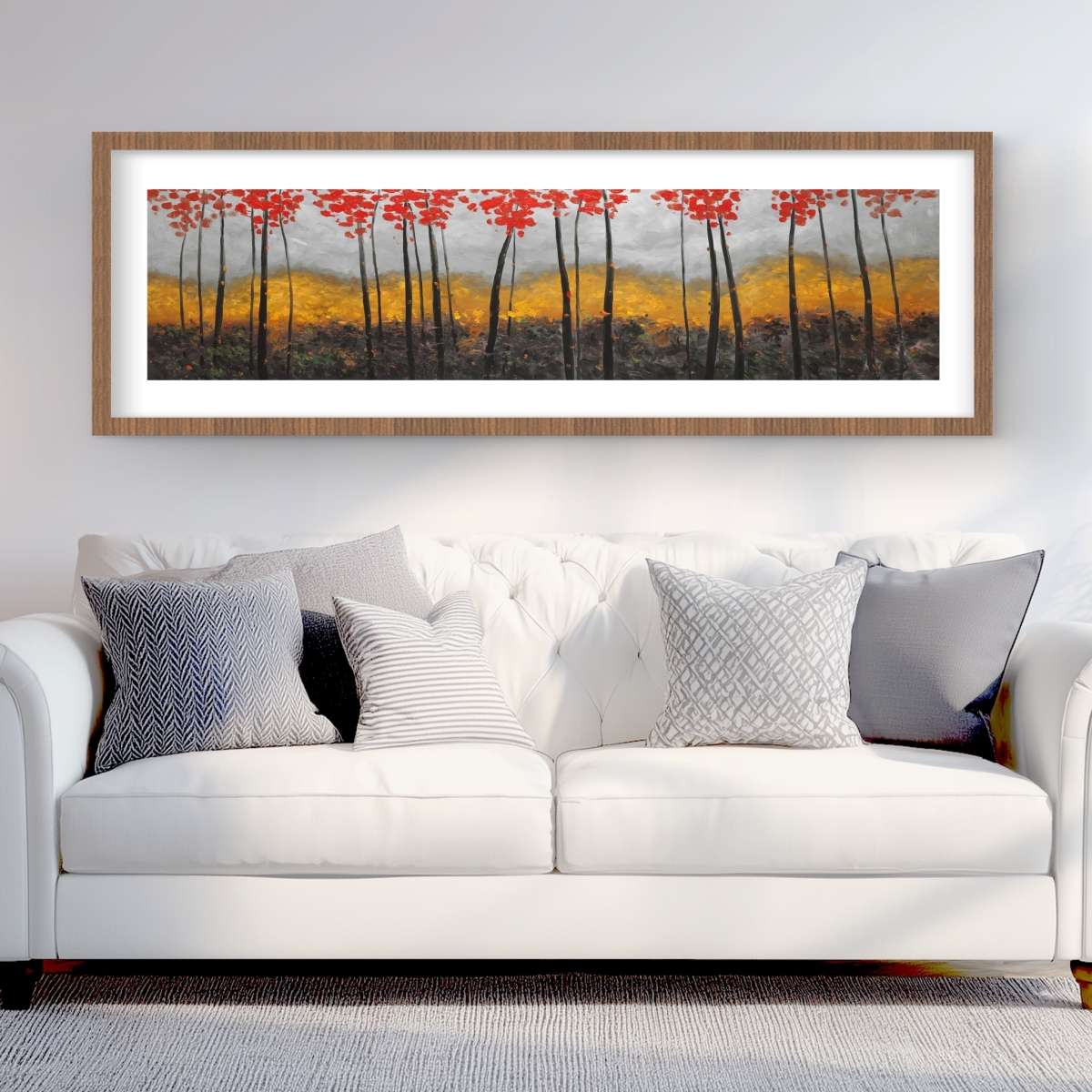 C1FM2060F8P6CX 20 x 60 in. Abstract Autumn Trees - Gray Trees Framed Matted Print Decor