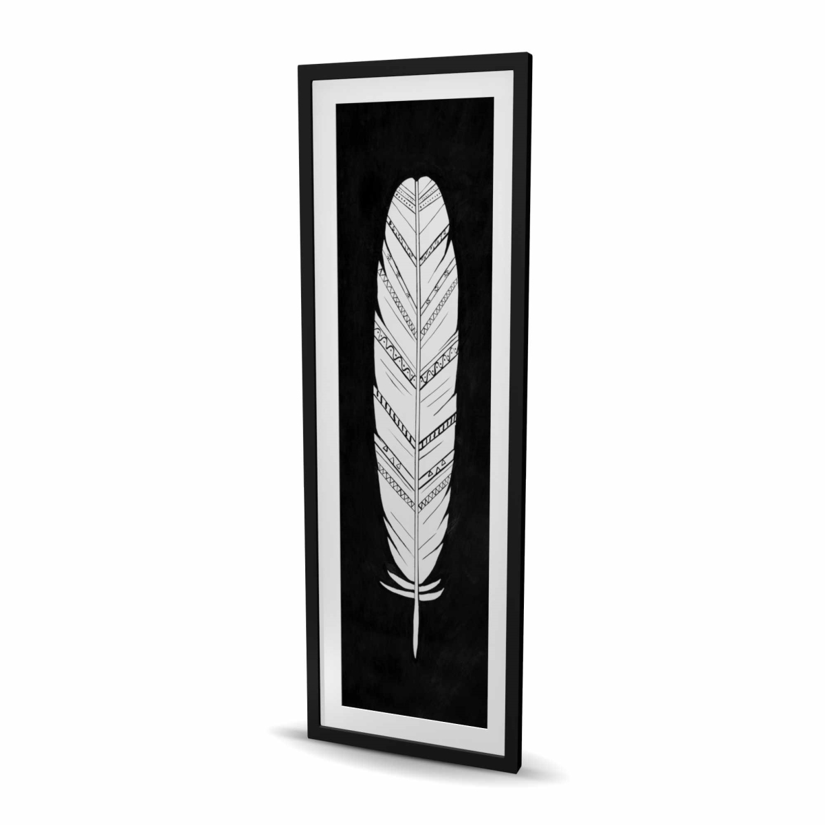 C1FM2060H6WOUR 20 x 60 in. Feather with Patterns - Black Illustrative Framed Print