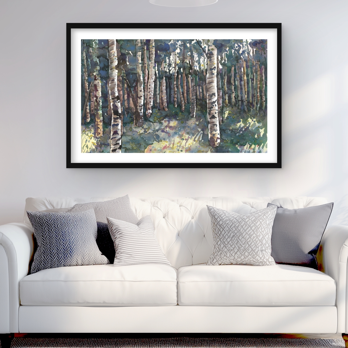 C1FM24362EM9JD 24 x 36 in. Birches - Trees Blue Framed Matted Print for Home Decor