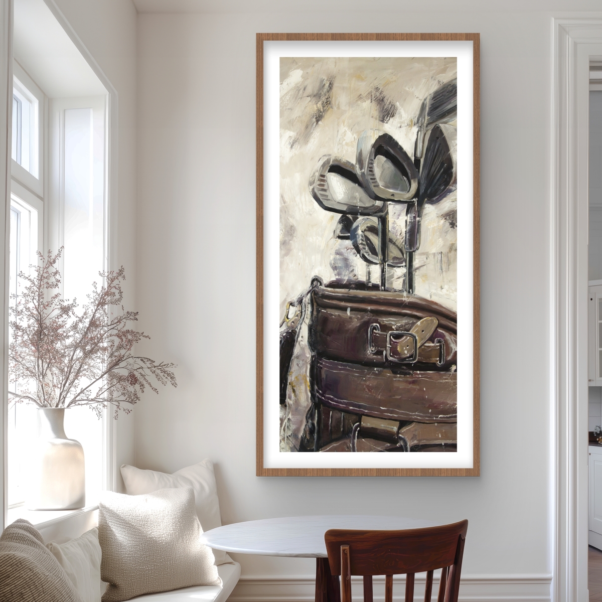 C1FM2448YSBTEW 24 x 48 in. Vintage Sticks & Golf Bag - Framed Man Cave Print Decor