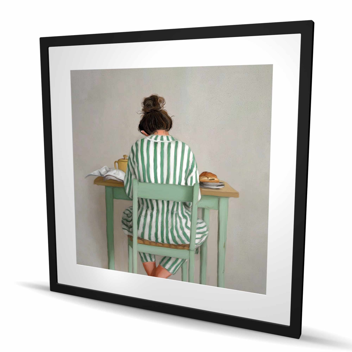 C1FM363601Z7VO 36 x 36 in. Book At Breakfast - Green Figurative Framed Matted Print