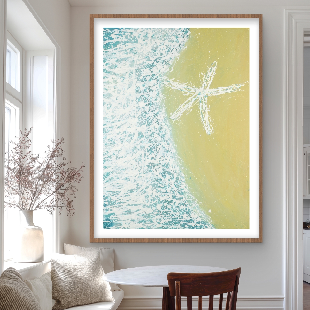 C1FM36482AUVLU 36 x 48 in. Right Side Seastar & Wave - Coastal Beach Framed Print