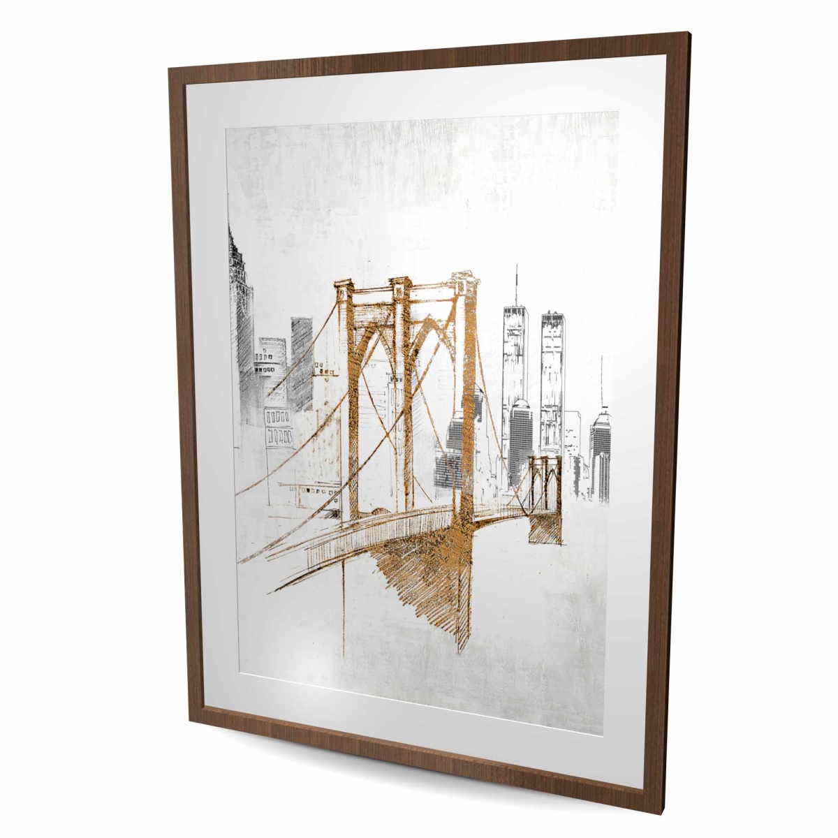 C1FM36484NWTCS 36 x 48 in. Brooklyn Bridge Blurry Sketch - Gold Framed Matted Print