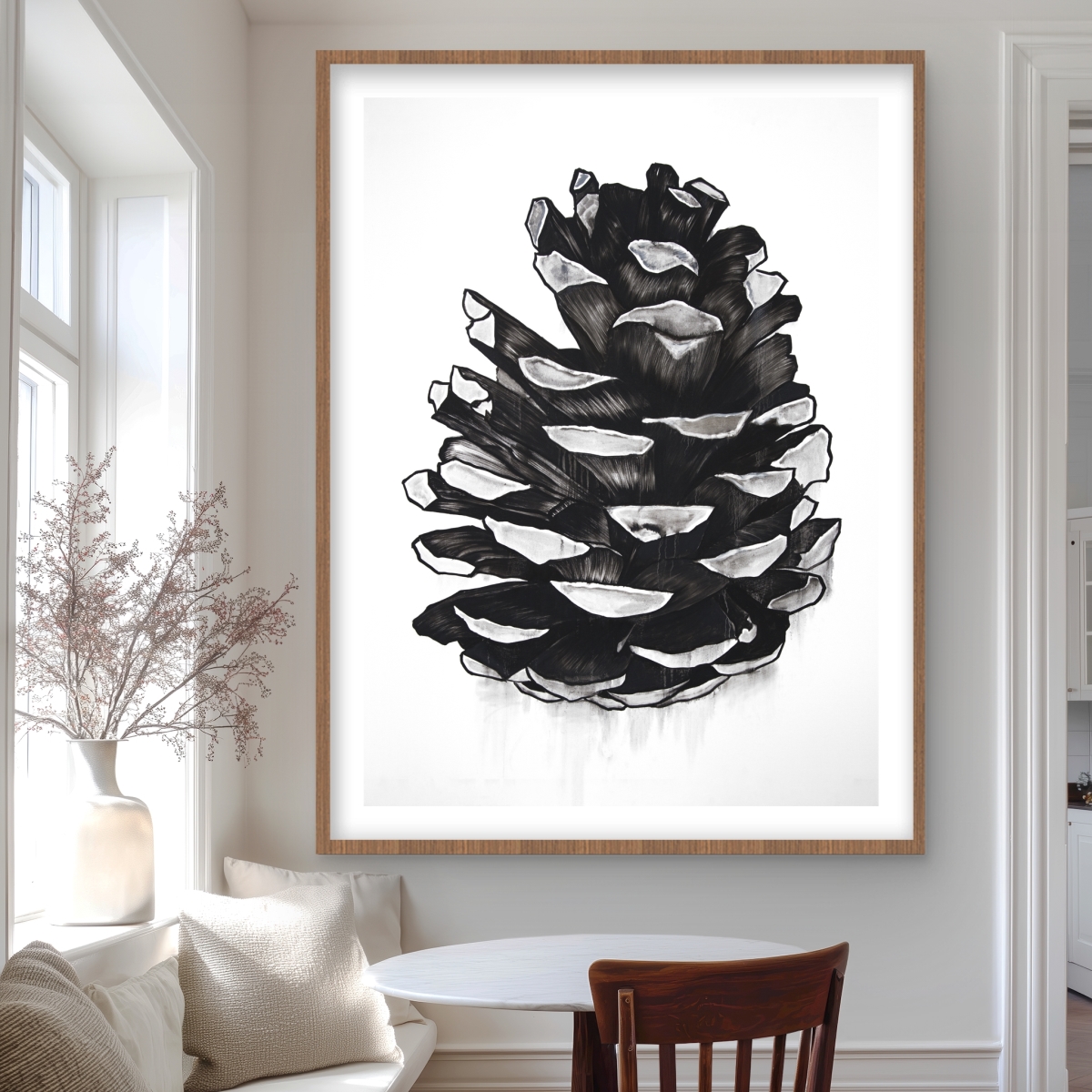 C1FM36485R1AFA 36 x 48 in. Pine Cone - Black & White Framed Matted Print for Home Decor