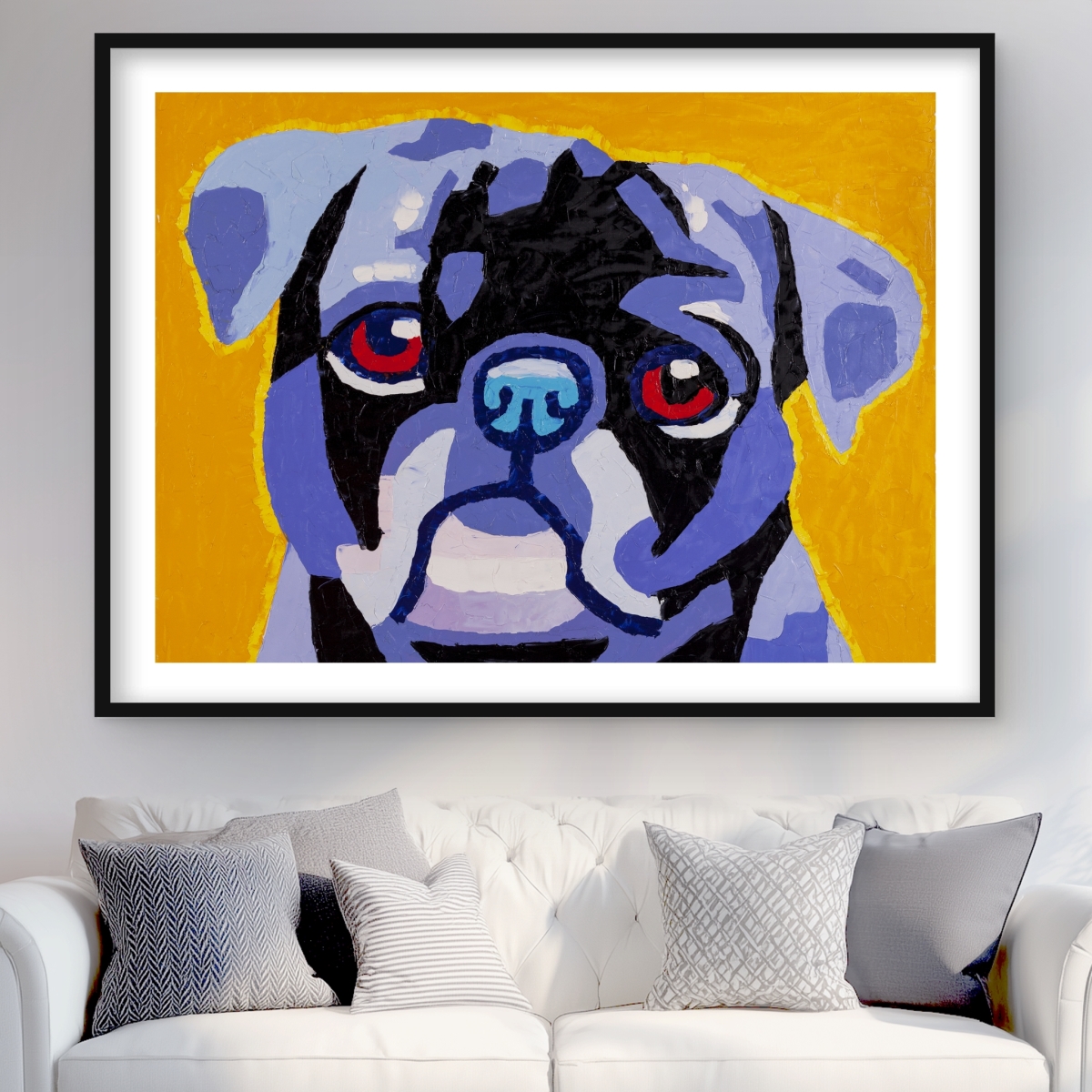 C1FM36486DM2RJ 36 x 48 in. Flash the Pug - Framed Matted Print for Dog Lovers Decor