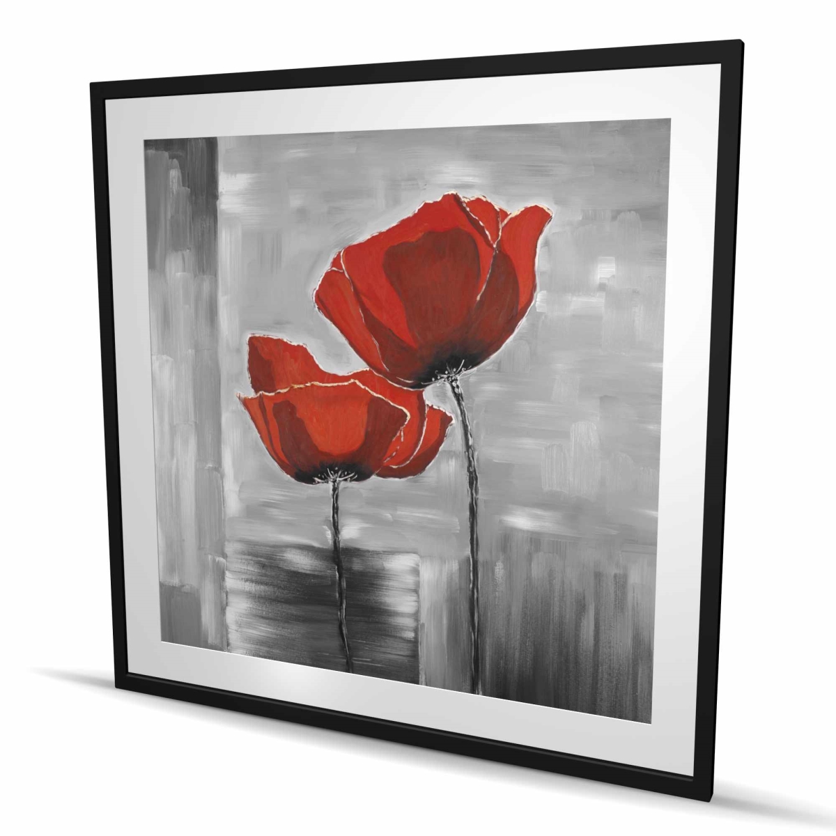 C1FM484821CE47 48 x 48 in. Two Red Flowers on Grayscale - Framed Matted Print Decor