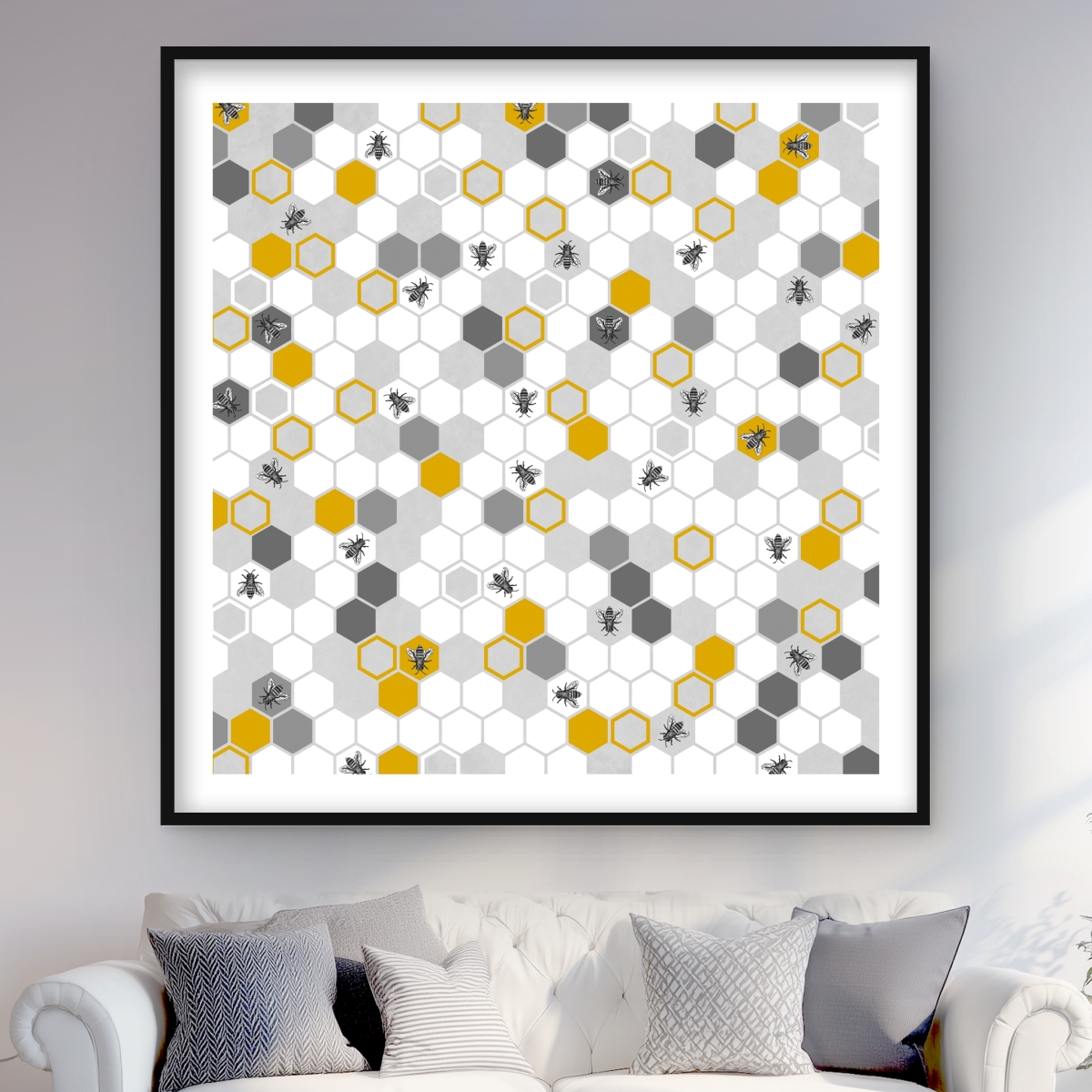 C1FM48482B1MFV 48 x 48 in. Beehive Pattern - Gold Children Art Framed Matted Print