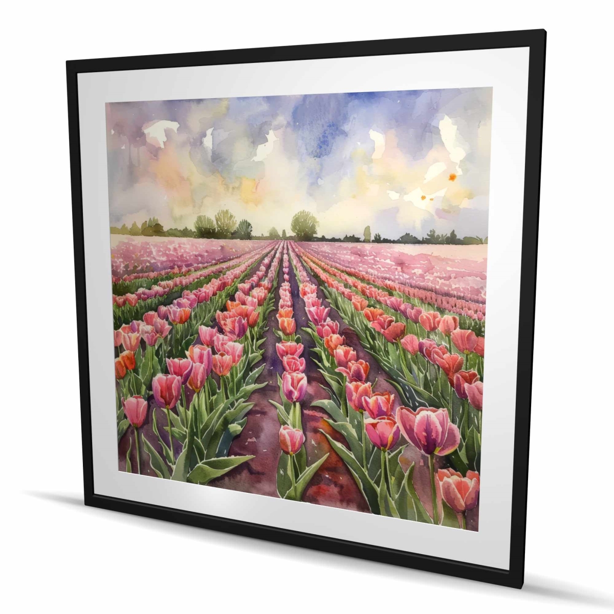 C1FM48484ML5QE 48 x 48 in. Rose Row - White Framed Matted Print for Home Decor