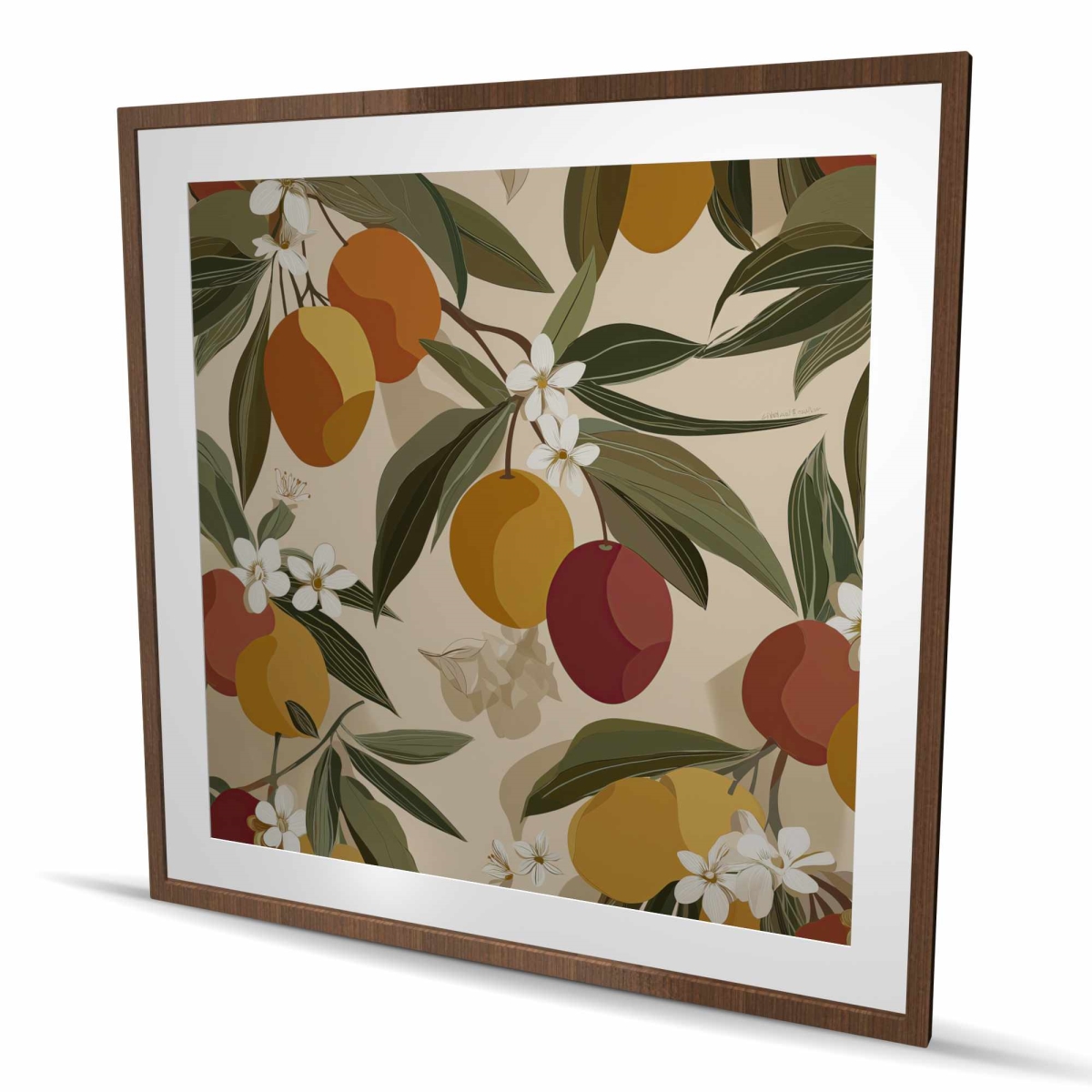 C1FM484869P7WO 48 x 48 in. Hanging Fruits - Floral Orange Framed Matted Print for Decor