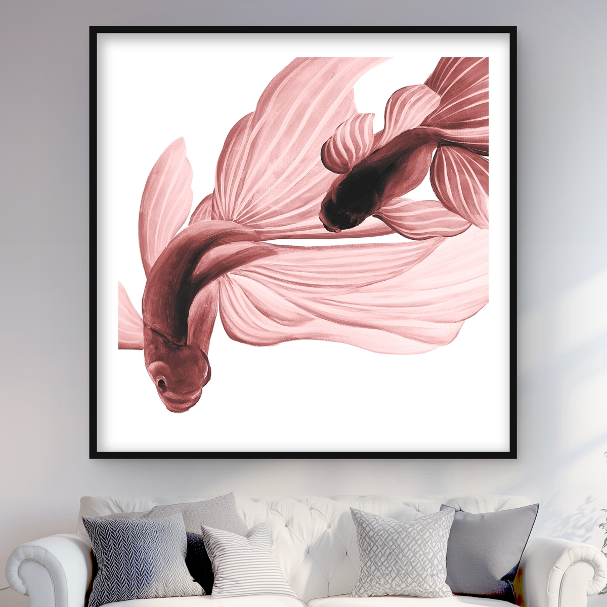 C1FM48487KQO4D 48 x 48 in. Red Betta Fish Framed Matted Print - Aquatic Home Decor