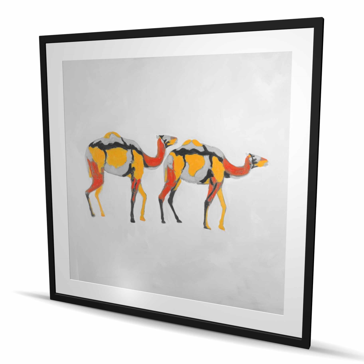 C1FM4848ENI1ED 48 x 48 in. Abstract Dromedaries - Orange Wildlife Framed Matted Print