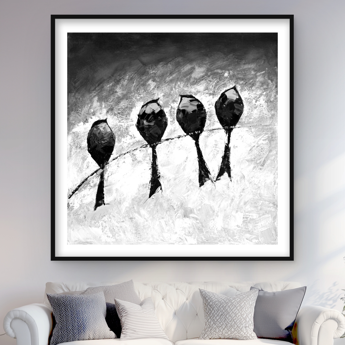 C1FM4848GVMO0F 48 x 48 in. Four Birds Perched - Framed Matted Print for Home Decor