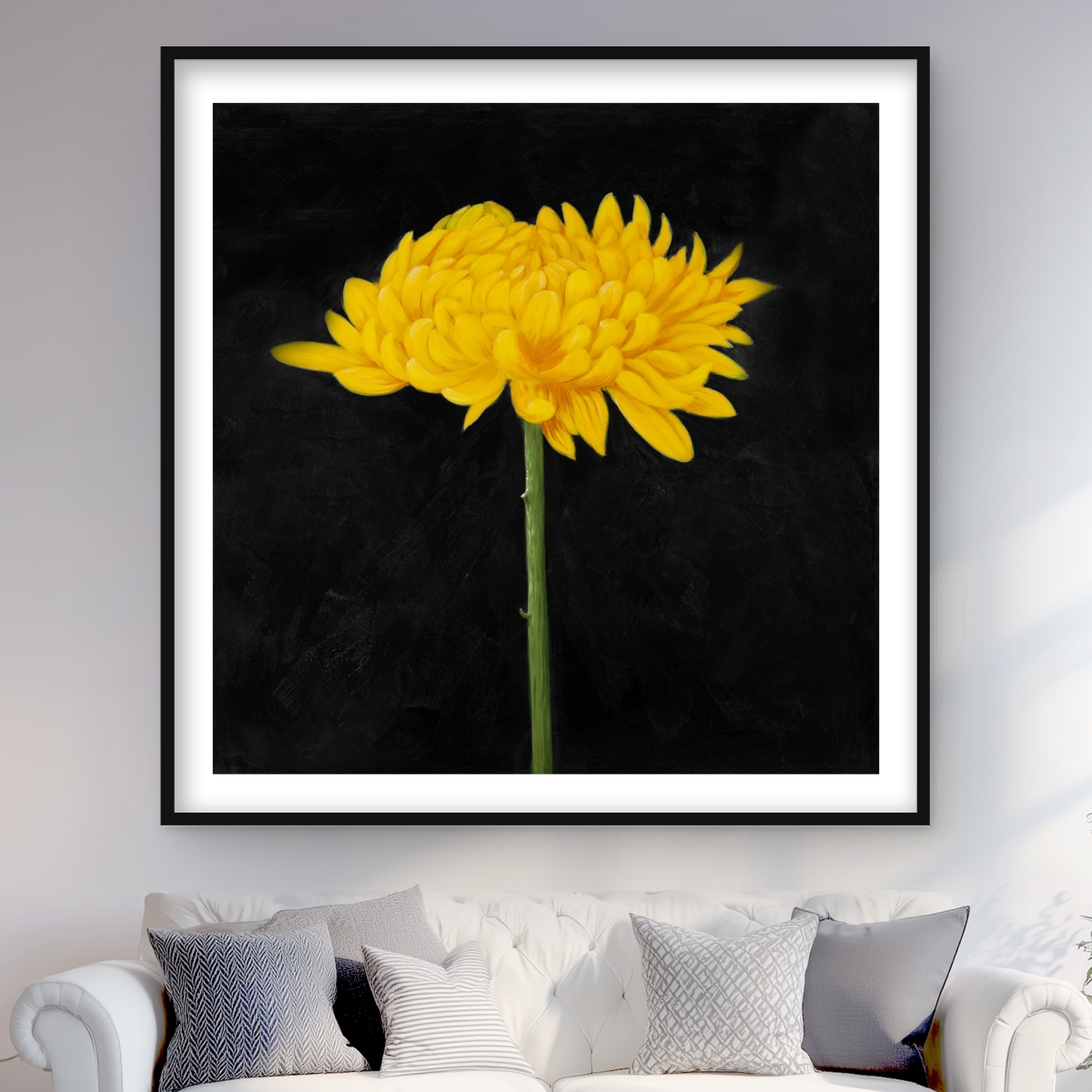 C1FM4848MVGFHX 48 x 48 in. Chrysanthemum - Black Framed Matted Print for Home Decor