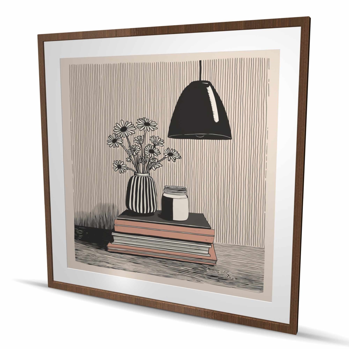 C1FM4848Q017O5 48 x 48 in. Standing on Books - Still Life Beige Framed Print for Decor