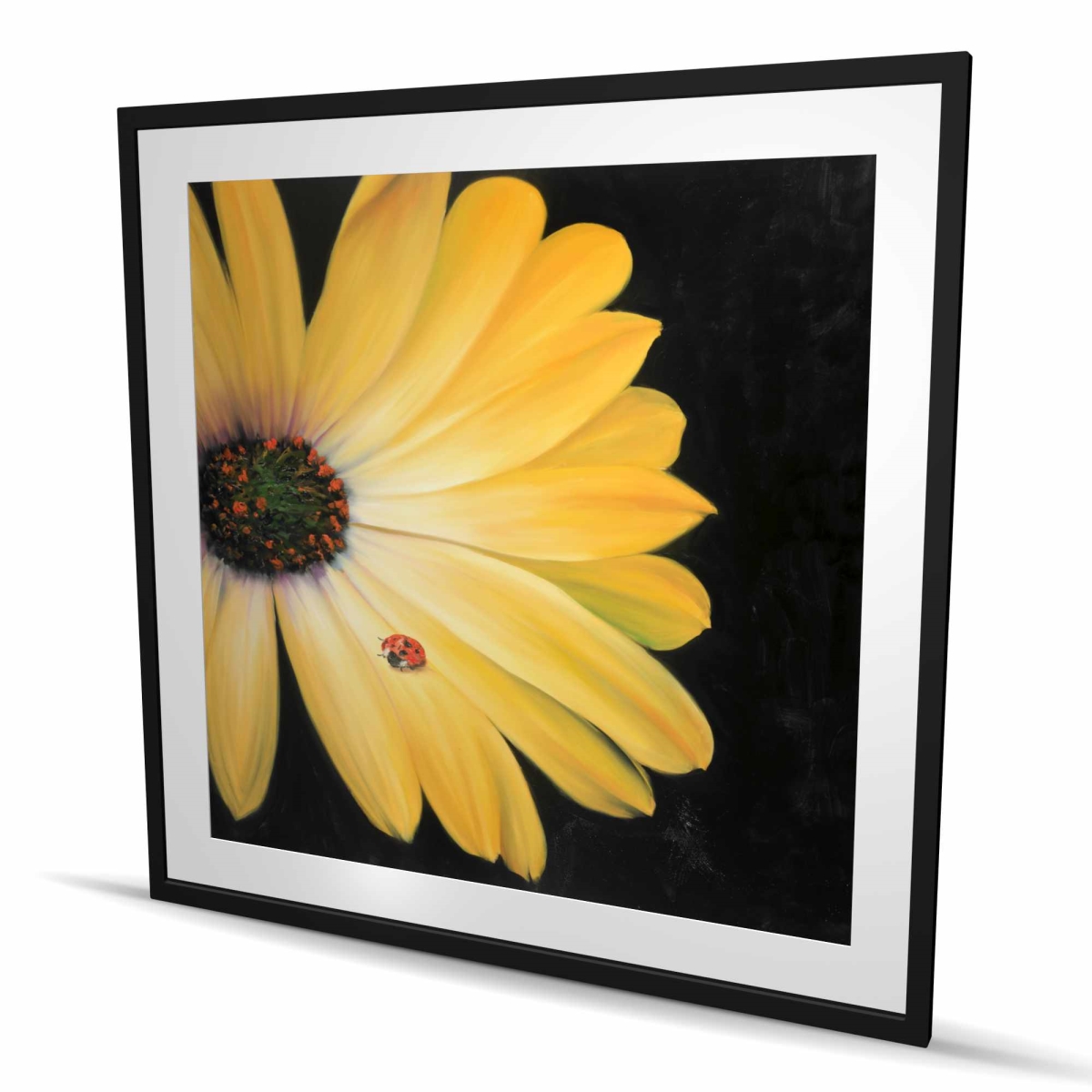 C1FM4848Y0TOW3 48 x 48 in. Yellow Daisy & Ladybug - Framed Matted Print - Home Decor